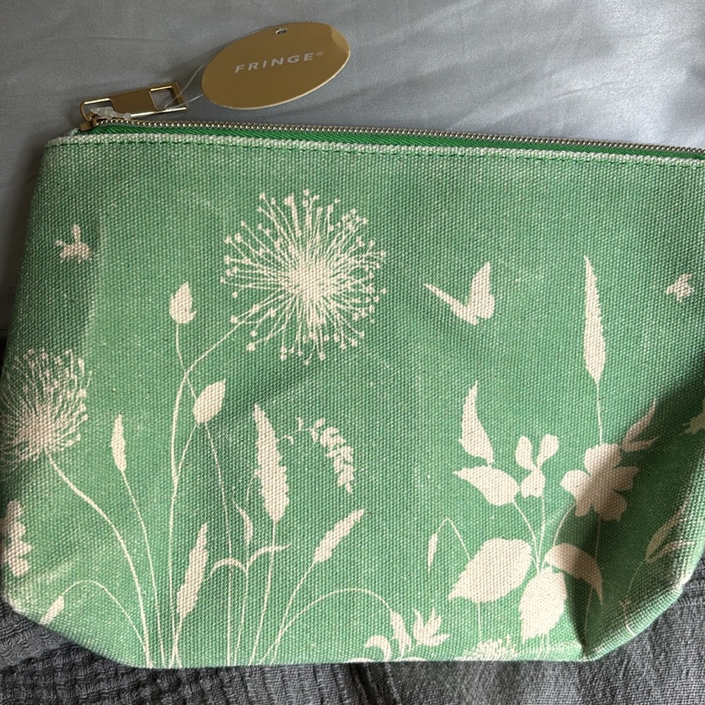 NWT Fringe Studio Green Dandelion Butterfly Pouch